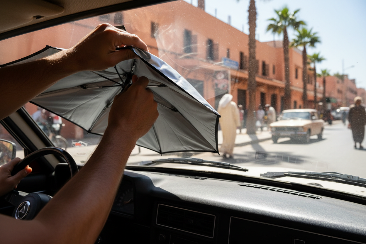 Person installing sun shade