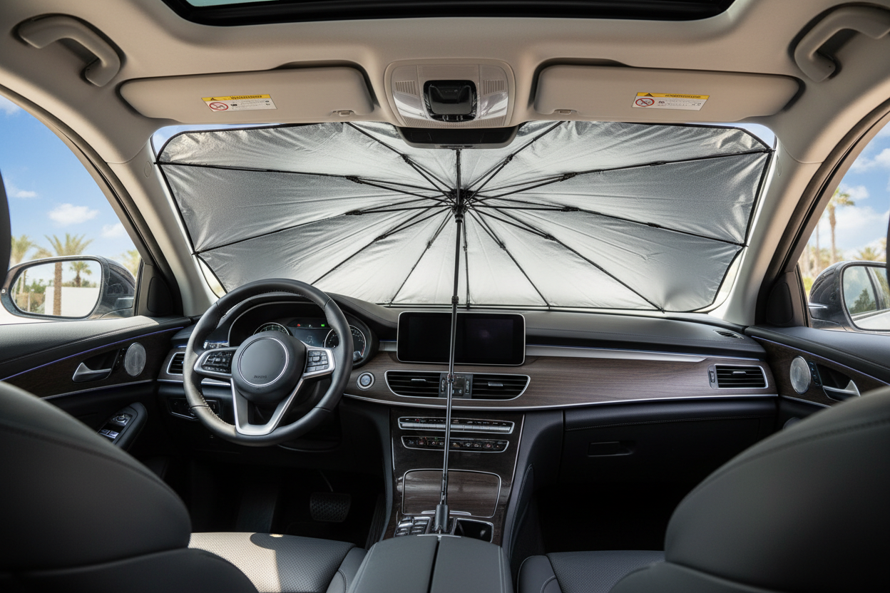 Umbrella sun shade installed